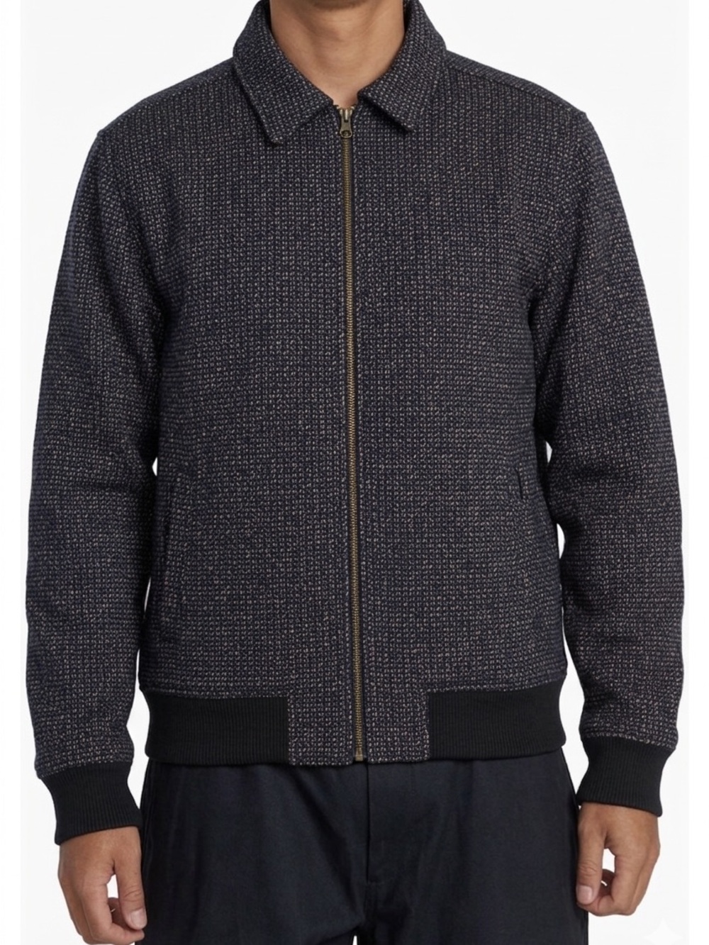 RVCA Men's Grounded Wool Blend Bomber Jacket - Navy Blue Tweed - Size L (NWOT)